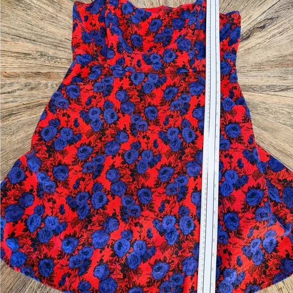 Retro Rockabilly Floral Linen Cotton Blend Dress w Pockets Size Large red blue - Picture 11 of 16
